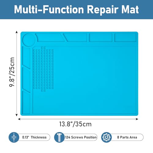 Heat Resistant Soldering Mat - Blue Magnetic Silicone Work Mat with Scale Ruler and Screw Position, Silicone Soldering Repair Mat for Soldering, Phone, Laptop, Tablet, Watch Repair(13.8''×9.8'') - view 6