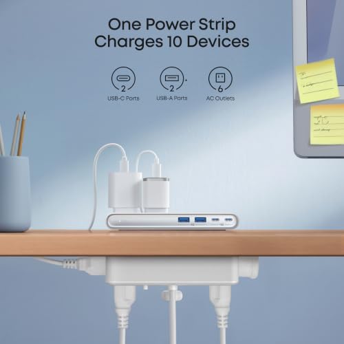 Nano Power Strip, Desk Clamp, 70W Max, 1500J Surge Protector, 2 USB C - view 4