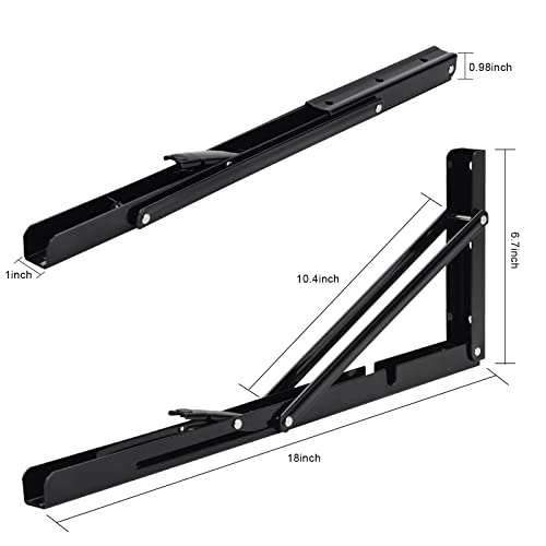18 Inch Folding Shelf Bracket, Heavy Duty L Bracket, Black, 2 Pack - view 6