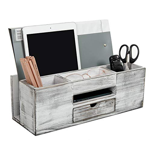 Liry Products Whitewashed Wooden Desktop Organizer Multiple Compartments Rack Shelf Drawer Tabletop Wood Storage Cabinet Office Supplies Caddy Document Stationery Holder Accessory Sorter Vanity Home - view 2