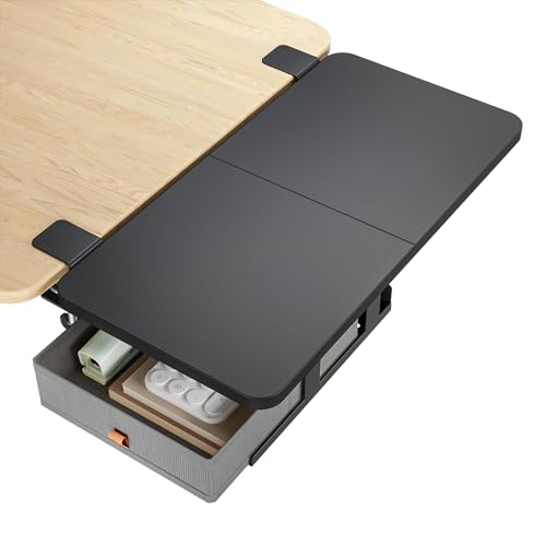 Desk Extender Tray, 24" x 12", with Storage Drawer, Medium, Black