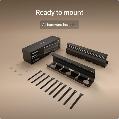 Cable Duct Desk Black Set of 2 - Stainless Steel Cable Management Desk Cable Duct with 5 Cable Cut-Outs - Easy to Install Cable Organiser - Cable Holder - view 6