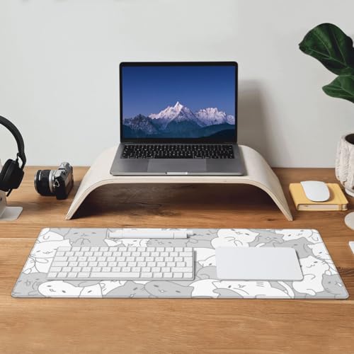 White Kawaii Cats E-Sport Mouse Pad Large Desk Mat Non-Slip Rubber Base Stitched Edge Keyboard Mouse Pad for Office Home E-Sport Computer Laptop, 31.5×11.8 Inches - view 7