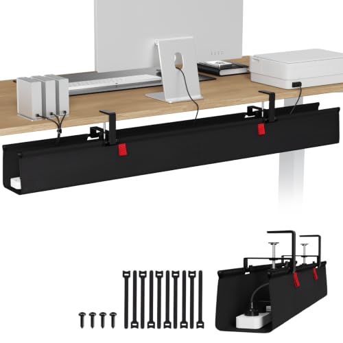 Extra Large No Drill Under Desk Cable Management Tray 48 in, Black
