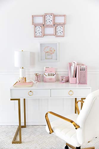 Pink Desk Organizer Set | 5 Piece Metal Office Desk Organizer with Hanging File Holder, Magazine Organizer, Pen Cup, Sticky Note Holder, Letter Sorter | Desk Organizers and Accessories - view 4