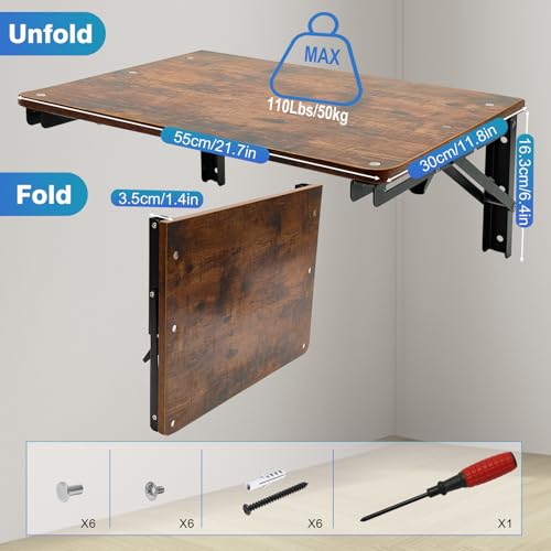Folding Wall Desk for Small Space, 21.7Inches Wooden Floating Table - view 3