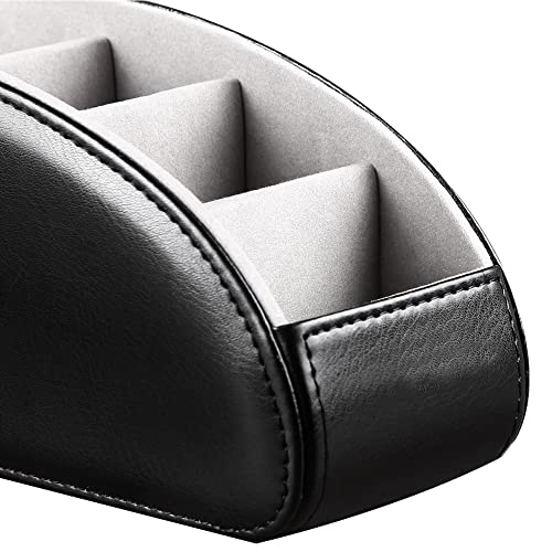 PU Leather Remote Control Holder with 5 Compartments - Storage Tray & Desktop Organizer for TV Remotes,Glasses,Pens,Accessories - Space-Saving Design for Bedside Table & Office Desk (Black) - view 5