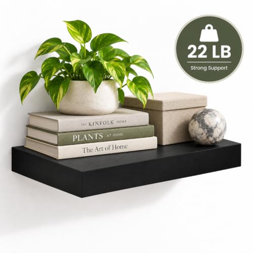 16" Black Floating Shelf for Wall, Bathroom Wall Shelf - view 5