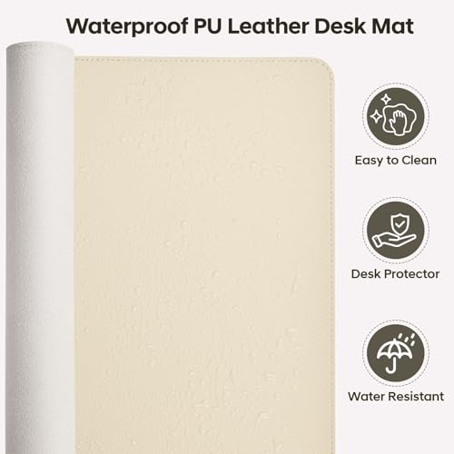 Leather Desk Pad Protector, Office Desk Mat, Large Mouse Pad, Non-Slip PU Leather Desk Blotter, Waterproof Computer Desk Writing Pad for Office and Home (Beige, 23.6" x 13.7") - view 5