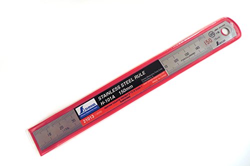 150 mm Rigid (15 mm x 0.5 mm) Zero Glare Satin Chrome Stainless Steel Machinist Engineer Ruler/Rule with Graduations in mm and .5mm Model 13005 - view 4