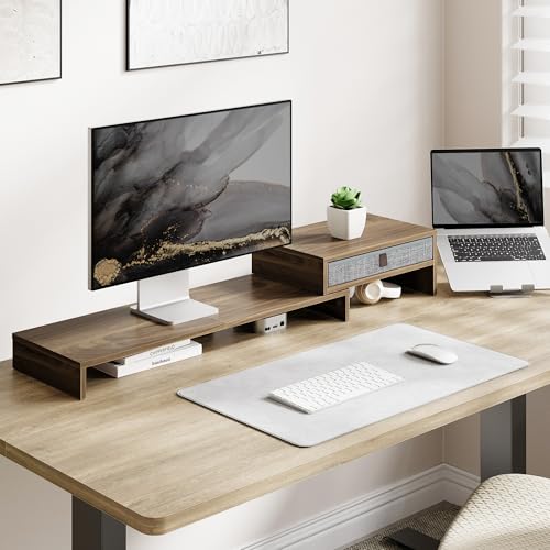 Triple Monitor Stand with Storage Drawer, Adjustable Length and Angle - view 6
