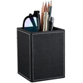 PU Leather Square Pens Pencils Holder Cup Desktop Stationery Organizer Case Office Accessories Container Box (black)