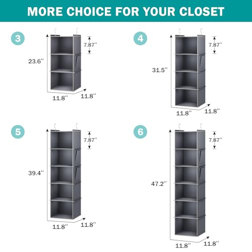 Hanging Closet Organizer and Storage for Clothes, 4-Shelf, Grey - view 4