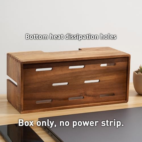Acacia Wood Cable Management Box, Wooden Cord Hider & Organizer for Power Strip, Electrical Hiding, TV Wires, Desk & Floor Cables - Office Under Desk Cable Storage Box for Wire - view 4