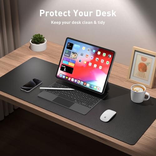 Non-Slip Waterproof PU Leather Desk Pad Protector for Mouse, Writing Desk, Office, Home, Laptop Blotter, 23.6" x 13.7", Black - view 3