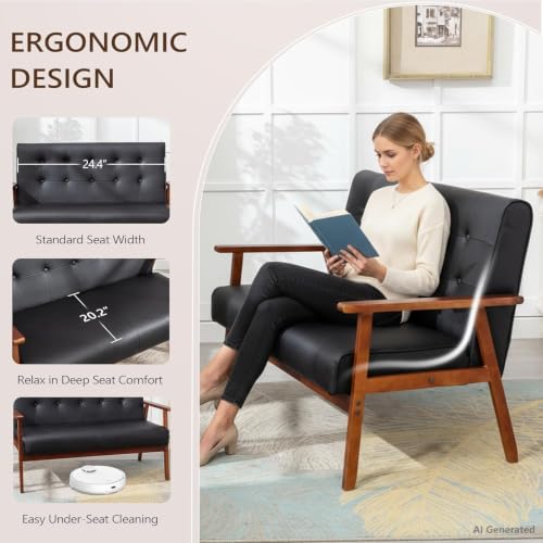 Wooden Loveseat Sofa and Accent Chair Set of 2, Office - view 4
