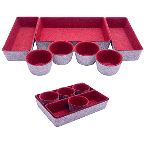 Desk Tray Organizer - Makeup Organizer Drawers Storage - Home Office Cosmetic Bins Dividers Box Closet Compartment - Pack of 7, Burgundy