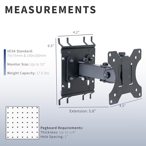 Black Single Monitor Pegboard Mount, Up to 32 in Screens, MOUNT-PB2A - view 3