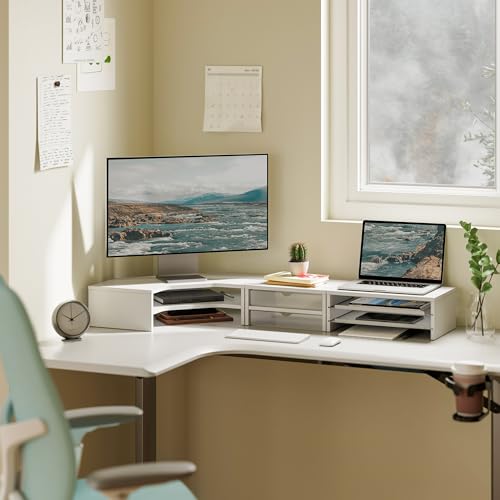 Dual Monitor Stand with Storage, Corner Desk Shelf for Top of Desk - view 2