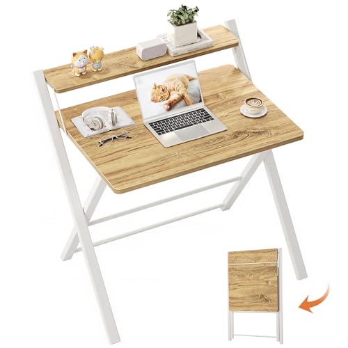 Folding Desk No Assembly, Sturdy Computer Desk for Small Spaces