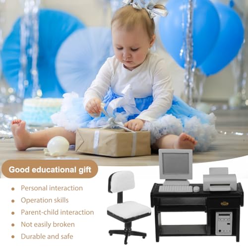 1:12 Dollhouse Office Furniture Set, Miniature Desk Chair Computer Printer Keyboard Accessories Black Office Scene Decor for Dollhouse Study Room - view 4
