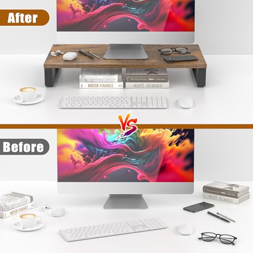 Wood Monitor Stand Riser for Desk, 24x12x3 inch, Brown - view 5