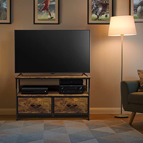2-Drawer Small TV Stand for Bedroom, Wood Top (Rustic Wood) - view 5