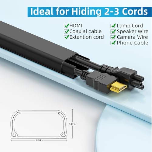 142in Wall Cord Hider for 2-3 Cords, W0.94in H0.47in, Black - view 2