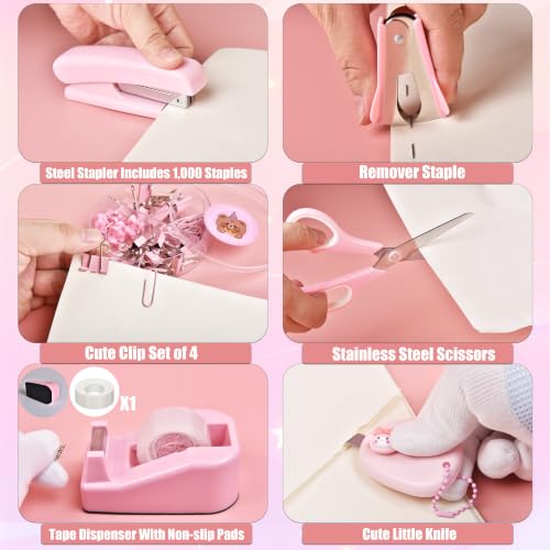 Pink Desk Accessories, 23-Piece Office Supplies Gift Set for Women - view 5