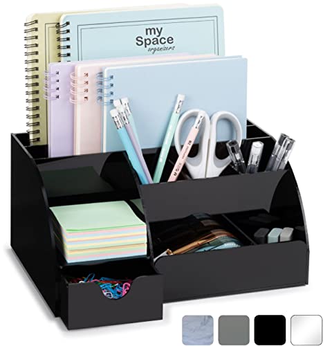 Black Desk Organizer with 9 Compartments - Desktop Office Supplies and Desk Accessories Organizer