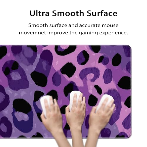35.4 x 15.7 in, XXL Large Mouse Pad for Desk, Extended Keyboard Mouse Mat for Computer Office, Big Mouse pad with Stitched Edges, Gaming Pc-Purple Leopard Print - view 3