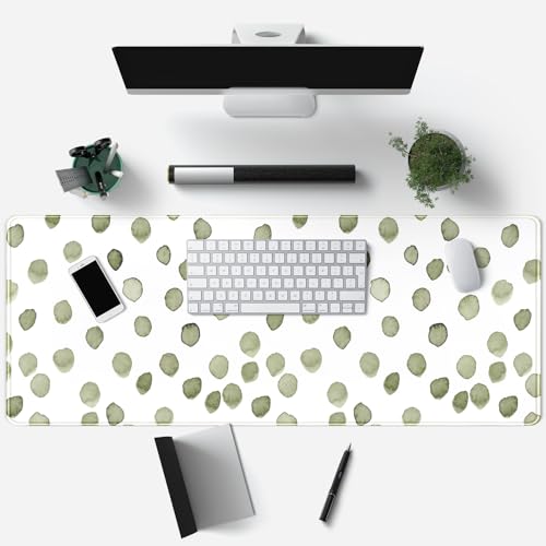Cute Polka Dot Minimalist Green Keyboard Pad Simple & Atmospheric Desk Mat XL Large Mouse Pad for Women Office Desk Decor Desk Pad with Stitched Edges 31.5x11.8in, Computer Laptop Pad Gaming Mousepad - view 3