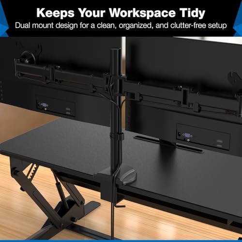 Mount-It! Standing Desk Converter Dual Monitor, 2 Screen Mounts Included, Height Adjustable Desk Riser in Black, Stand Up Desk Convertor Large 36" Wide, Sit Stand Convertor with Manual Lift Gas Spring - view 4