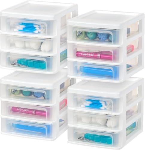 4-Pack 3-Drawer Small Desktop Organizer, Stackable, White