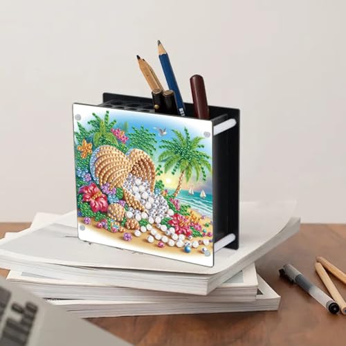 DIY Diamond Art Painting Pen Holder,Seaside DIY Acrylic Special Shaped Pen Organizer, Daily Office Desktop Decoration Storage Item - view 4