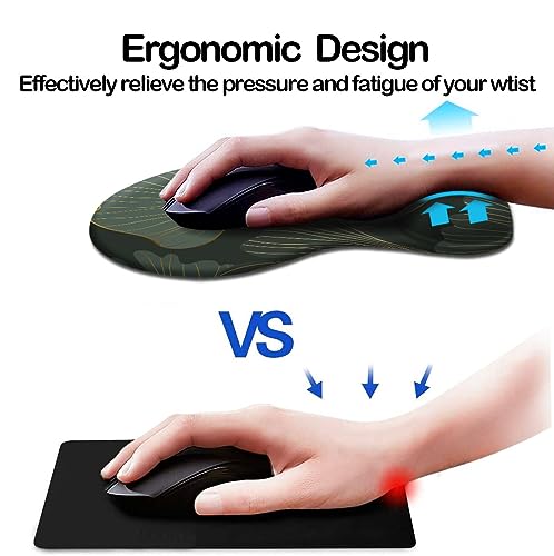 Ergonomic Mouse Pad with Wrist Support and Coaster,Mouse Pads with Non-Slip PU Base for Home Office Working Studying Easy Typing & Pain Relief Green Leaf - view 2