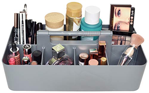 Portable Caddy Organizer -2 Stackable Plastic Caddy with Handle | Desk, Makeup, Dorm Caddy, Classroom Art Organizers (Made In Usa) (Ivory/Orion Gray) - view 2