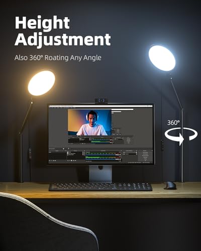 10.2" Desk Ring Light with Stand, 360° Rotate Desk Lamps for Home Office with C-Clamp, Flexible Height Desk Light, Adjust Arm Ring Light for Desk, Podcast, Gaming, Recording, Zoom Lighting - view 2
