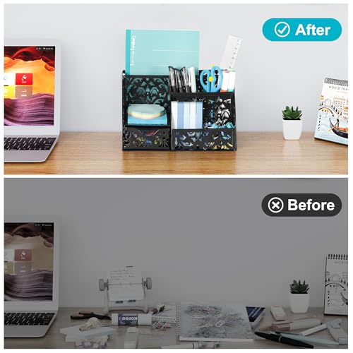 Desk Organizer and Pen Holder for Desk, Mesh Office Supplies Storage Caddy with Drawer for Small Space, Desktop Organizer for Home Office, Black - view 5