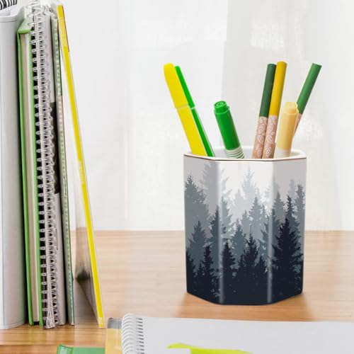 Pencil Pen Holder for Desk, Cute Makeup Brush Holder, Desktop Supplies and Accessories for Women Students, Art Supply Caddy, Forest Pattern - view 4