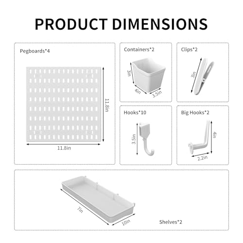 Peg Board Wall Organizer Panels, 22pcs - Includes 4 White Pegboards & Accessories, Plastic Pegboard for Home，Office, Craft Room, Gaming Setup, 24″×24″, Wall Mount Display Pegboard Panel Kits - view 2