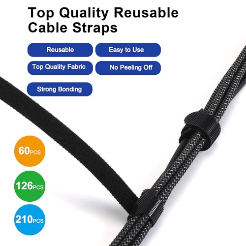 Reusable Cable Ties, 60 PCS 8 Inches Adjustable Cord Straps Wire Organizer Cord Wrap and Hook Loop Cable Management - view 5