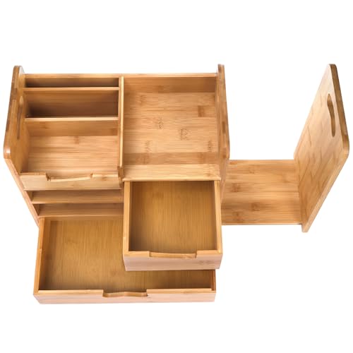 Bamboo Desk Organizer with Adjustable File Holder, Mail Organizer Countertop with Drawer, 4-Tier Desktop Organization and Desk Accessories for Home Office School Supplies, No Assembly Required - view 3