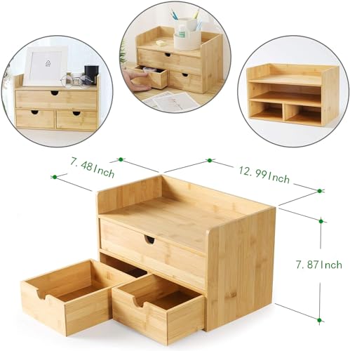 Bamboo Desk Organizer with Drawers, 3-Drawer Desktop Storage Box - view 3