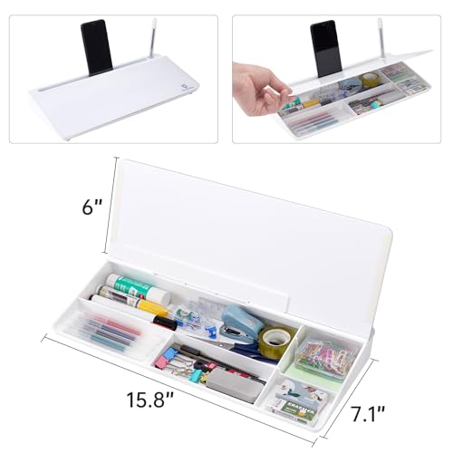Small Desktop Whiteboard -Glass Dry Erase Board Computer Keyboard Stand White Board Surface Pad with Drawer, Desk Organizers with Accessories for Office, Home, School Supplies - White - view 4