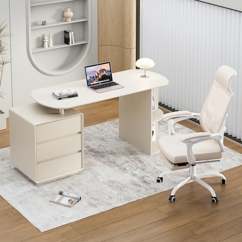 Home Office Desk and Chair Set, Home Office Furniture Sets, Computer Desk with Drawers & Shelves, Ergonomic Office Chair with Footrest Mesh Home Office Desk Chair