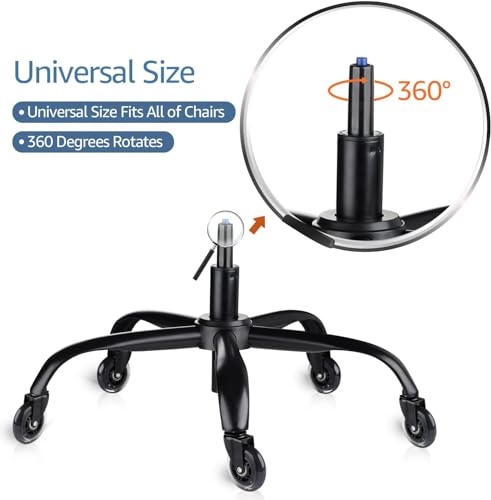 Office Chair Base Replacement Bundles, Heavy Duty 352LBs, Reinforced to Repair Swivel Gaming Chair Bottom Part with 5 Universal Premium Casters and 1 Gas Lift Cylinder(Matte Black) - view 5
