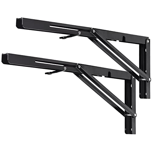 18 Inch Folding Shelf Bracket, Heavy Duty L Bracket, Black, 2 Pack