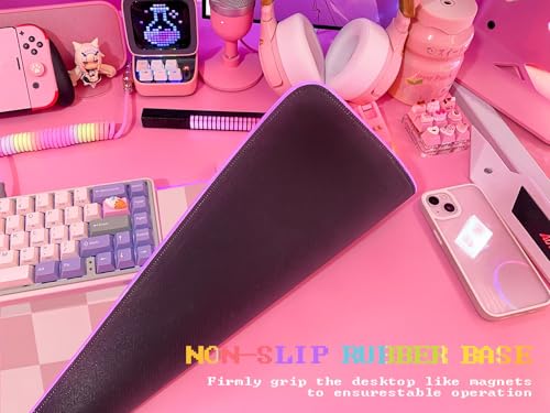 Pink RGB Gaming Mouse Pad 31.5x12 Inch PC XL Large Extended Glowing Led Light Up Desk Pad Non-Slip Rubber Base Computer Cute Mousepad Mat Desk Accessories Gaming Setup Pink Checkered - view 4