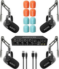 4-Person Podcast Equipment Bundle – 4-Channel USB Audio Interface, 4 CastMic Dynamic Microphones, 4 Boom Arms – Complete Recording Kit